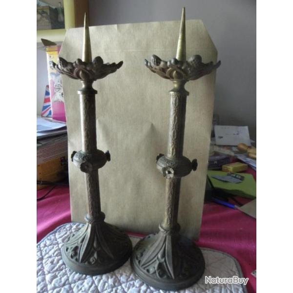 pair bougeoirs d'glise 18/19 eme