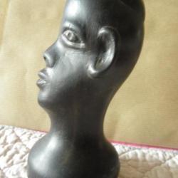 vintage buste tete africain sculpté à la main en ébène