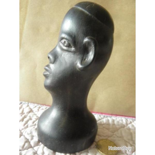 vintage buste tete africain sculpt  la main en bne