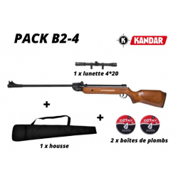 Pack carabine à plombs Kandar Cal 4.5 mm (B2-4) + plombs + lunette + housse 17 joules !