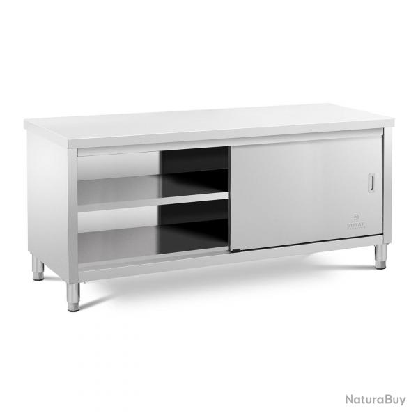 Meuble bas en acier inoxydable plan de travail cuisine armoire avec portes coulissantes 200 x 70 cm