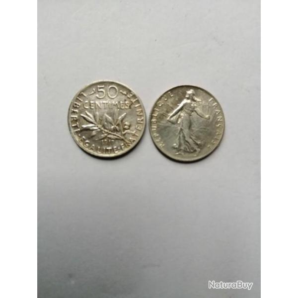 FRANCE = PIECE DE  MONNAIE DE 50 CENTIMES DE 1917 EN ARGENT
