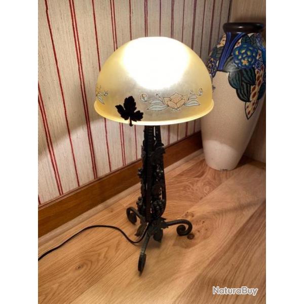 Lampe pte de verre - Fer forg - Art Dco - Style Gall