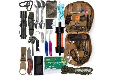 Kit de Survie Militaire Complet avec Filtre à eau Lampe Couteau Couverture  Sifflet Camping Chasse - Kits de survie (9792460)