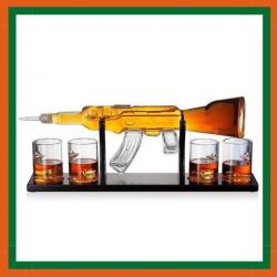 carafe 1000 ml en forme de AK47 + 4 verres de whisky + 8 balles acier - Livraison gratuite