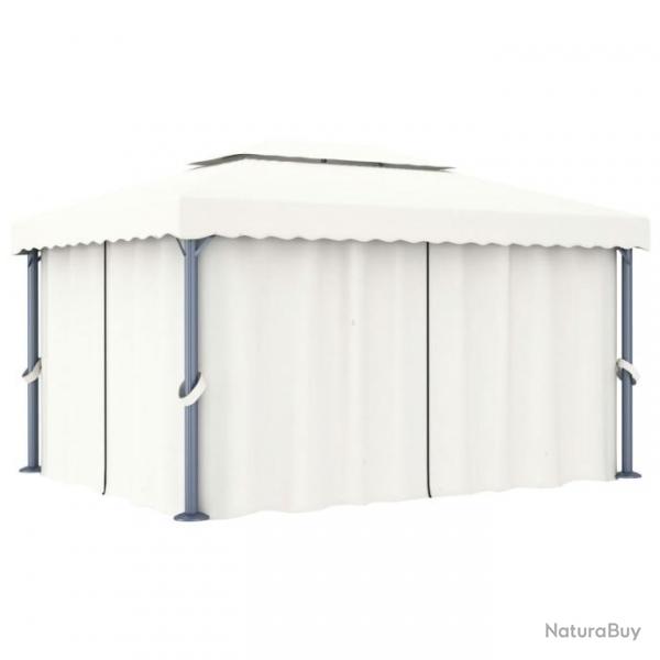 Tonnelle avec rideau 4x3 m Blanc crme Aluminium