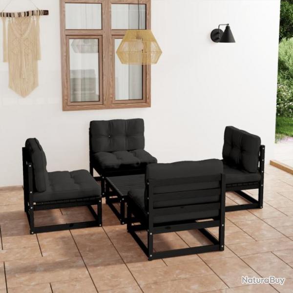 Salon de jardin 5 pcs avec coussins Bois de pin massif