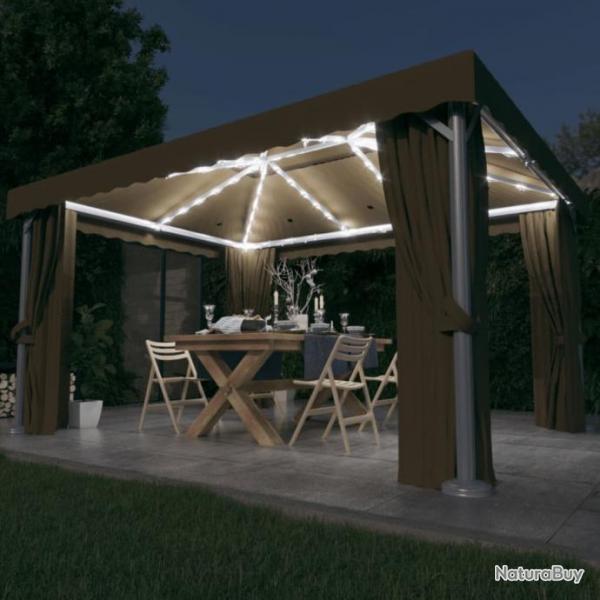 Tonnelle avec rideau et guirlande lumineuse  LED 4x3 m Taupe