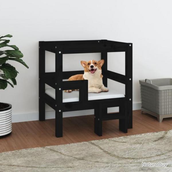 Lit pour chien Noir 55,5x53,5x60 cm Bois de pin solide