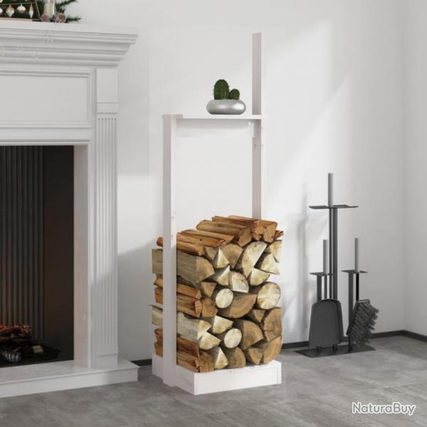 Porte-bches Blanc 33,5x30x110 cm Bois massif de pin