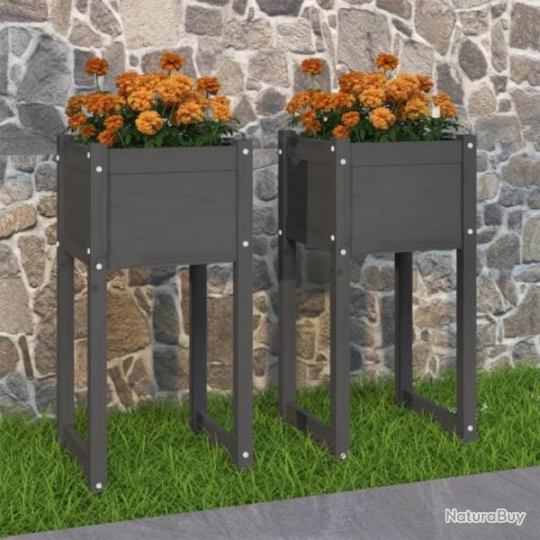 Jardinires 2 pcs Gris 40x40x81 cm Bois massif de pin