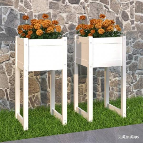 Jardinires 2 pcs Blanc 40x40x81 cm Bois massif de pin