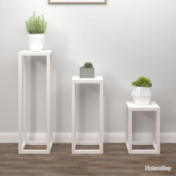 Ensemble de supports pour plantes 3pcs Blanc Bois de pin massif