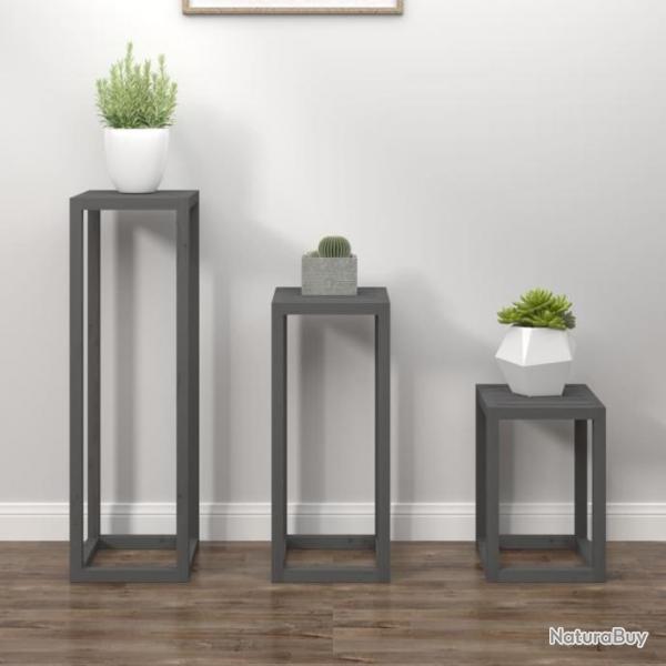 Ensemble de supports pour plantes 3 pcs Gris Bois de pin massif