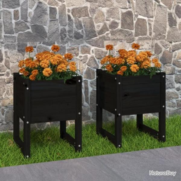 Jardinires 2 pcs Noir 40x40x52,5 cm Bois massif de pin