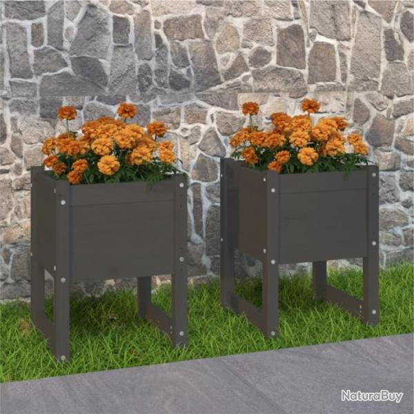 Jardinires 2 pcs Gris 40x40x52,5 cm Bois massif de pin