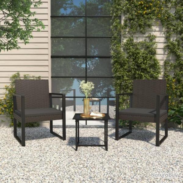 Salon de jardin 3 pcs avec coussins Noir Rsine tresse