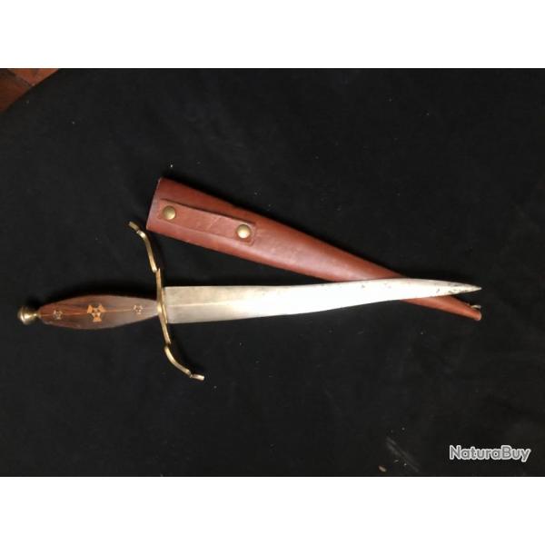 ancien dague poignard poigne bois en marqueterie