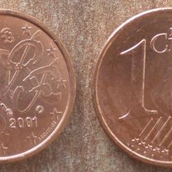 France 1 Centime 2001 Neuf Euro Cent Cents Piece