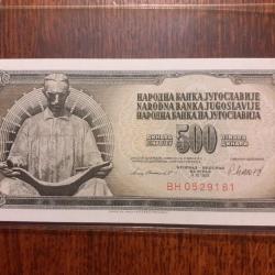 Yougoslavie.  500 Dinara du 4 novembre 1981 neuf