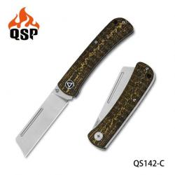 Couteau QSP Hedgehog Golden Manche Fibre de Carbone Lame Acier 14C28N Slip Joint QS142C