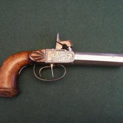 Pistolet "Cap & Ball" à deux canons, superbes gravures (A574)