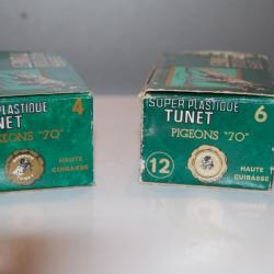 Cartouches TUNET (Super Plastique) PIJEONS 70 - Calibre 12 - Haute cuirasse.- Plomb 4 et 6.
