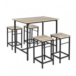 Ensemble Table et 4 Tabourets Bois Métal Jardin Terrasse Pelouse