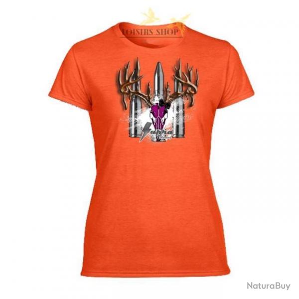 T-shirt de chasse orange imprim Supra taille S / M / L pour femme - ROG (DESTOCKAGE)