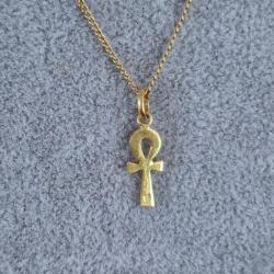 Collier avec pendentif en or massif 18 carats - clé de vie - croix ansée - Egypte