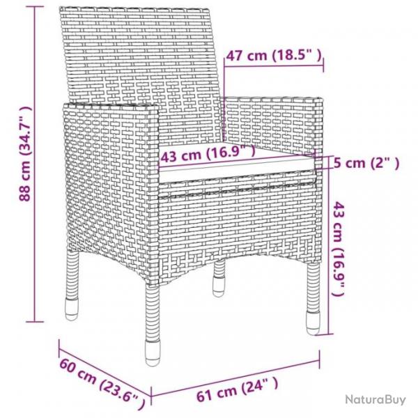 Mobilier  dner de jardin 5pcs et coussins Rsine tresse Gris