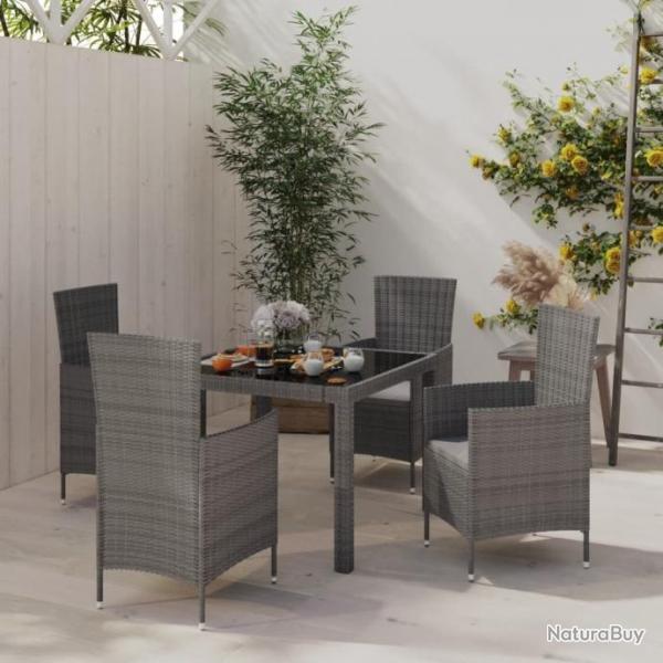 Mobilier  dner de jardin 5pcs et coussins Rsine tresse Gris