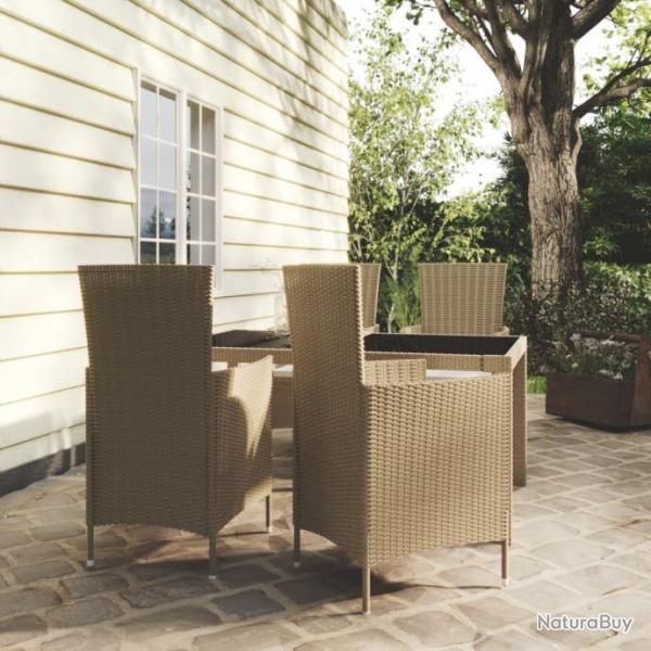 Mobilier  dner de jardin 5 pcs coussins Rsine tresse Beige