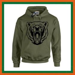 Sweet-shirt capuche - "Bear" - Vert armée