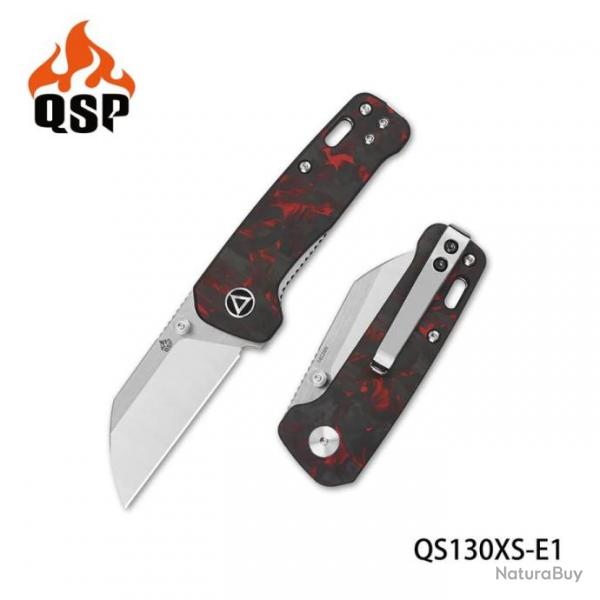Couteau QSP Mini Penguin Red Lame Acier 14C28N Satin Manche FCarbone IKBS Linerlock Clip QS130XSE1 -