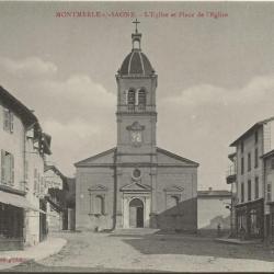 Carte postale ancienne - Montmerle sur Saône (01) Eglise et Place de l'Eglise