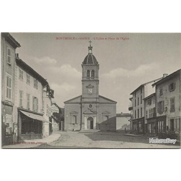 Carte postale ancienne - Montmerle sur Sane (01) Eglise et Place de l'Eglise
