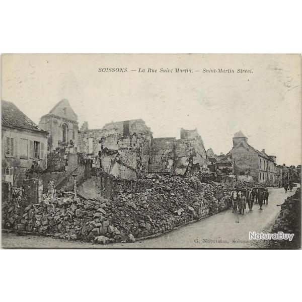 Carte postale ancienne - Soissons (02) La Rue Saint-Martin - 14-18