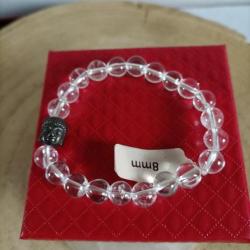 Bracelet en Cristal de roche avec bouddha perles 8 mm avec écrin