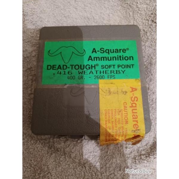 Munitions A Square Ammunition ,calibre 416 Weatherby magnum,projectile demi blind "Dead Tough " 400