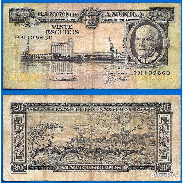 Angola 20 Escudos 1962 Americo Tomas Afrique Escudo Billet Animal
