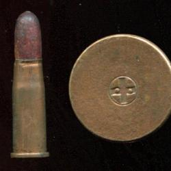 10.4 mm Fusil Vetterli Suisse à blanc balle bois violet - étui cuivre - marquage : Croix Suisse