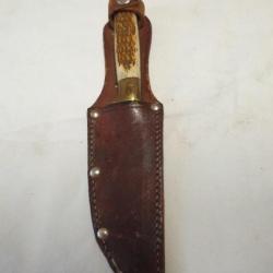 couteau manche corne  avec étui cuir passant de ceinture  X2