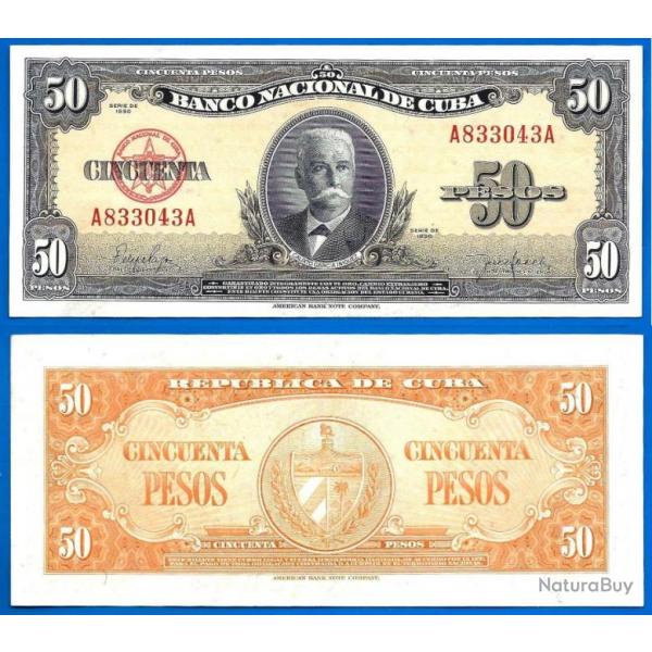 Cuba 50 Pesos 1950 Iniguez Caraibe Amerique Kuba Peso Billet
