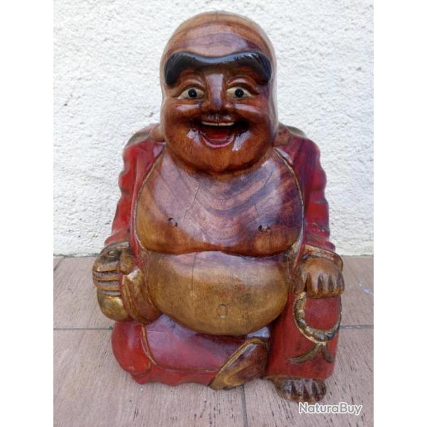 ANCIENNE GRANDE STATUE BOUDDHA  BOIS  51CM .