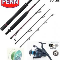 Pack pêche mer voyage Penn, canne 2M10 en 30 Lbs + Moulinet Penn Wrath 6 000 + Tresse