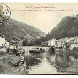 Carte postale ancienne - LACOURT, Près St-Girons - Le Pont et les rives du Salat