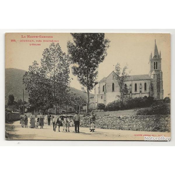 Carte Postale Ancienne - Gourdan (31) - Prs Montrjeau - L'Eglise et des Habitants