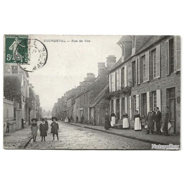 1907 - Carte postale ancienne - Sourdeval (50) - Rue de Vire