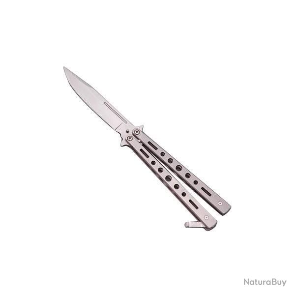 Couteau papillon militaire manche Alu argent lame de 10 cm